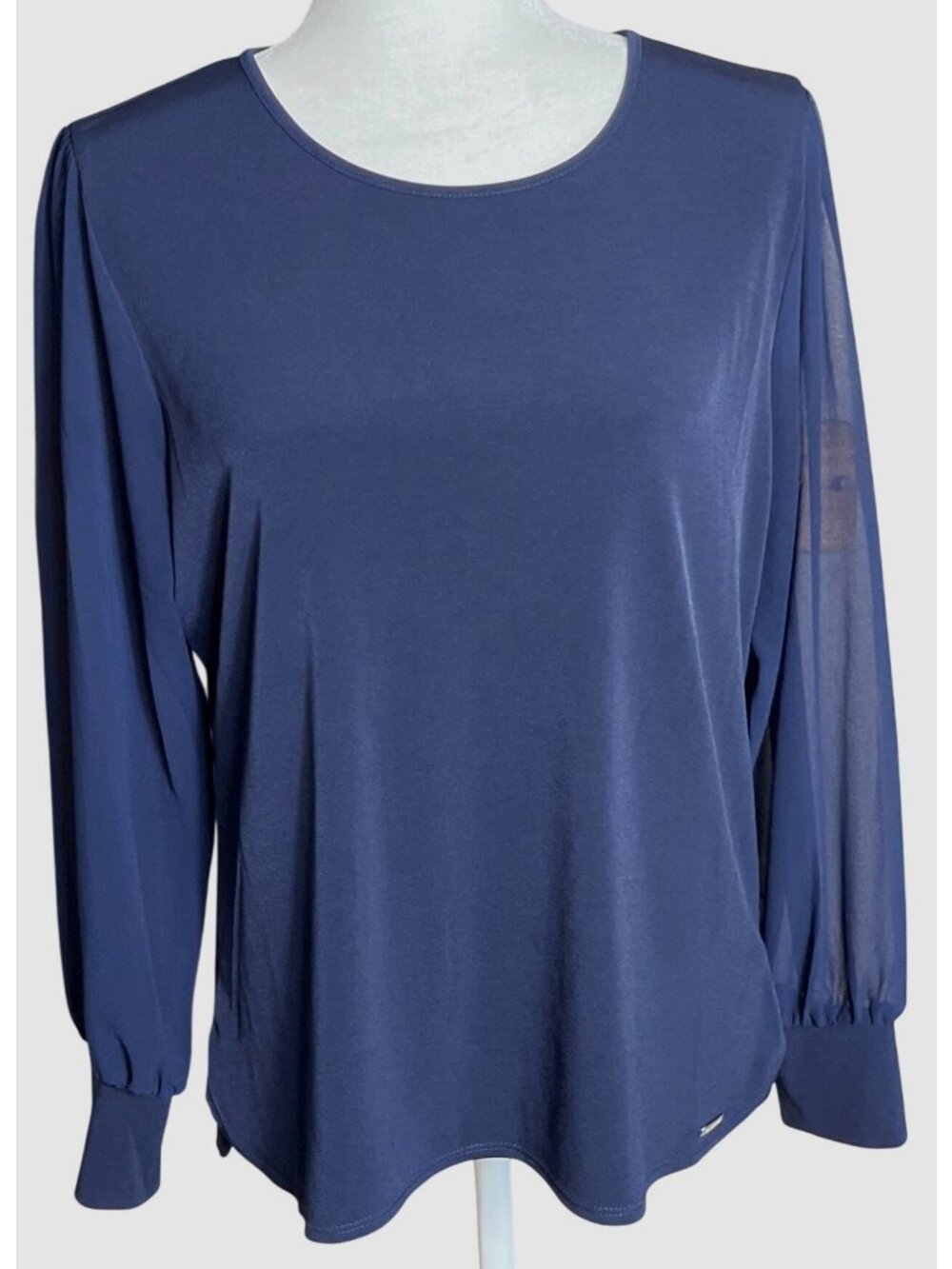 Calvin Klein Top Navy Knit Sheer Balloon Whimsigoth Elegant Dark Feminine Wom M - Picture 2 of 10